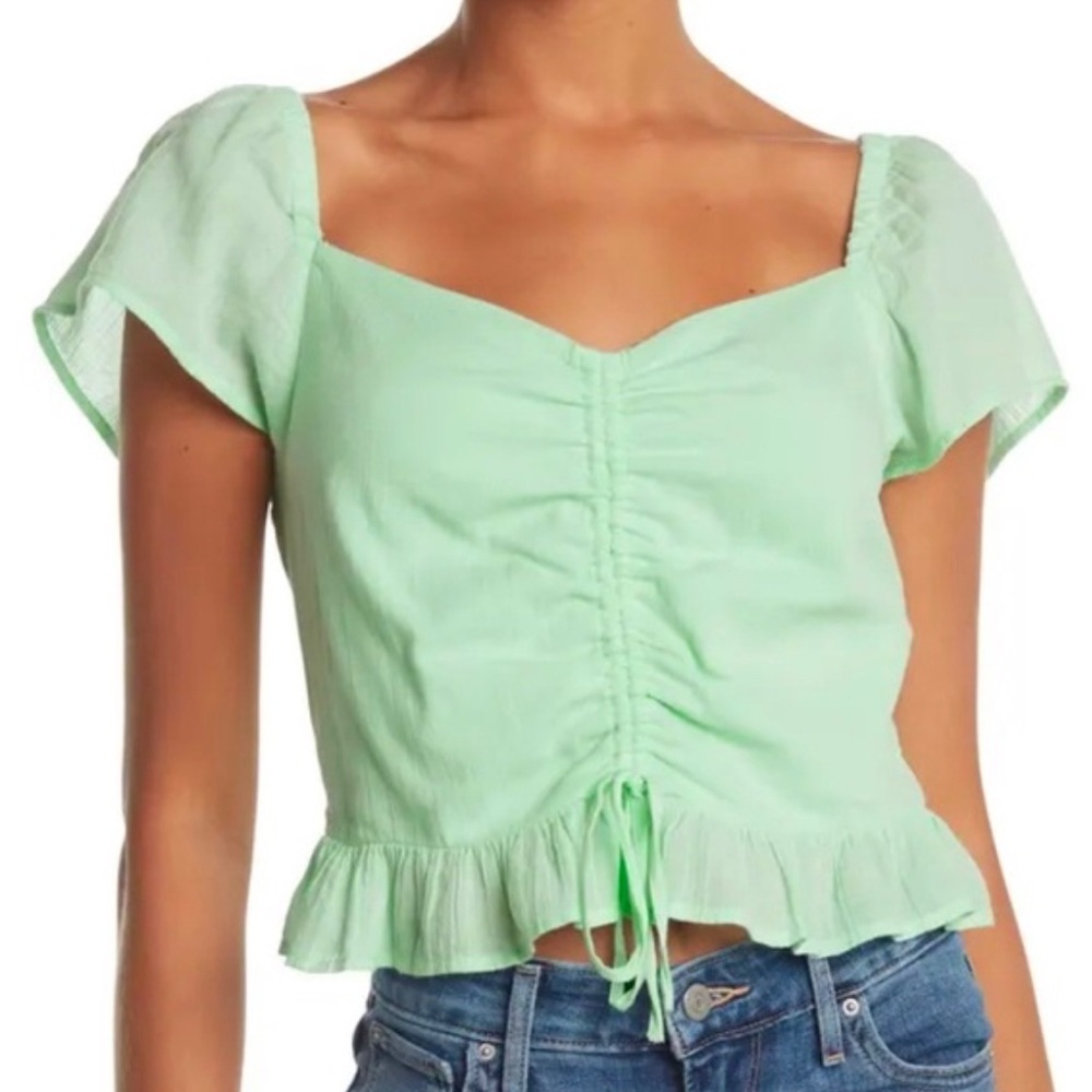 NWOT Abound Cinch Front Gauzy Top Blue Green Size Large